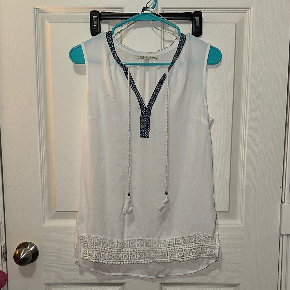Daniel Rainn White Blouse with Navy Trim